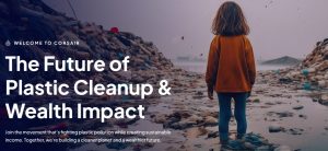 Young girl standing in a plastic waste landfill — the future of plastic cleanup and wealth impact with Corsair